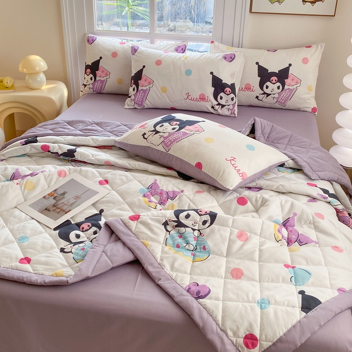 91家纺网 家纺一手货源 找家纺 一电 2025新款卡通可爱磨毛春夏新品夏凉被子家纺床品儿童幼儿园磨毛夏被 波点库洛米