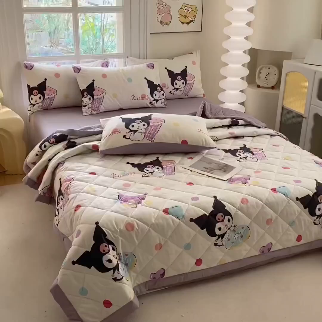 91家纺网 家纺一手货源 找家纺 一电 2025新款卡通可爱磨毛春夏新品夏凉被子家纺床品儿童幼儿园磨毛夏被 波点库洛米