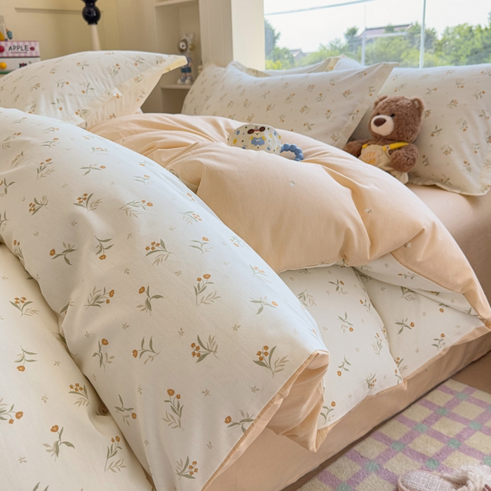 91家纺网 家纺一手货源 找家纺 鑫宇 2025新款全棉纯棉13372小清新印花四件套 浅浅花样