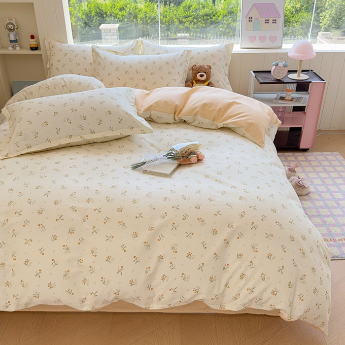 91家纺网 家纺一手货源 找家纺 鑫宇 2025新款全棉纯棉13372小清新印花四件套 浅浅花样