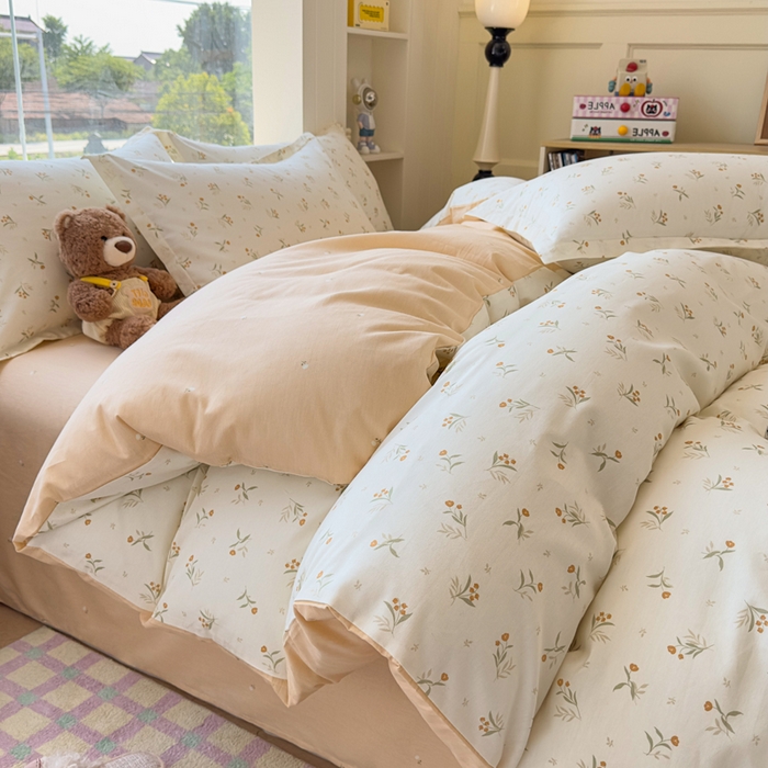 91家纺网 家纺一手货源 找家纺 鑫宇 2025新款全棉纯棉13372小清新印花四件套 浅浅花样