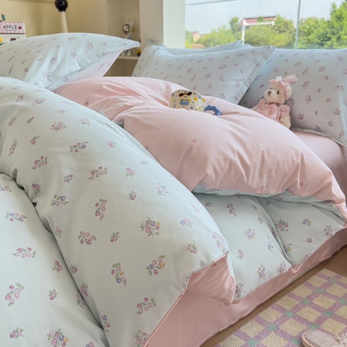 91家纺网 家纺一手货源 找家纺 鑫宇 2025新款全棉纯棉13372小清新印花四件套 清风花夏