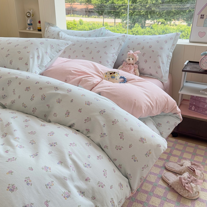 91家纺网 家纺一手货源 找家纺 鑫宇 2025新款全棉纯棉13372小清新印花四件套 清风花夏