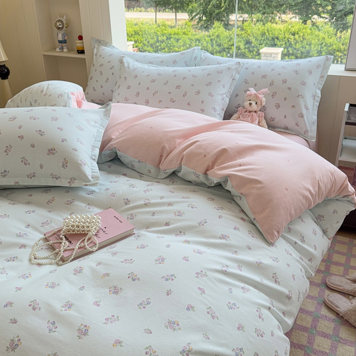 91家纺网 家纺一手货源 找家纺 鑫宇 2025新款全棉纯棉13372小清新印花四件套 清风花夏