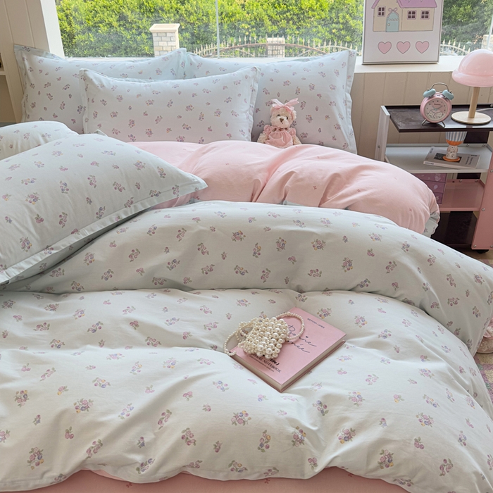 91家纺网 家纺一手货源 找家纺 鑫宇 2025新款全棉纯棉13372小清新印花四件套 清风花夏