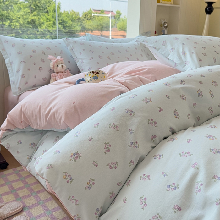 91家纺网 家纺一手货源 找家纺 鑫宇 2025新款全棉纯棉13372小清新印花四件套 清风花夏