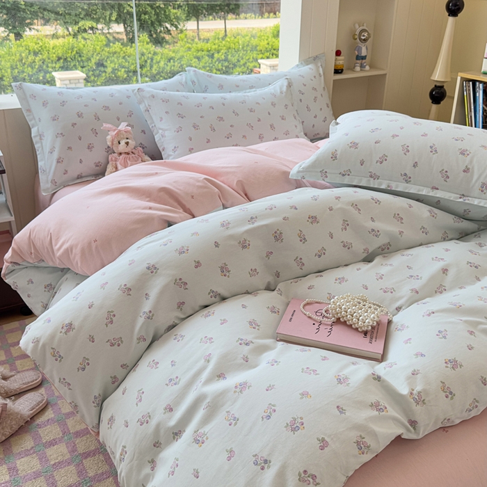 91家纺网 家纺一手货源 找家纺 鑫宇 2025新款全棉纯棉13372小清新印花四件套 清风花夏