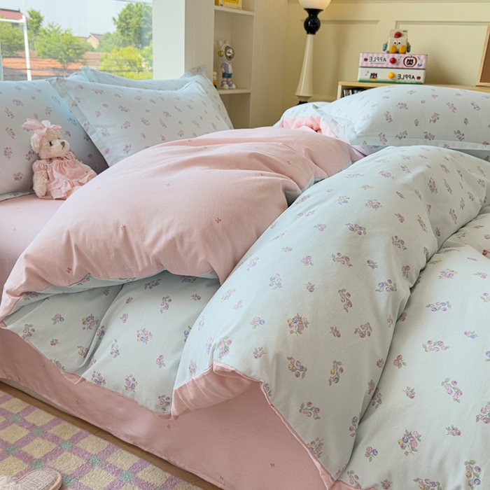 91家纺网 家纺一手货源 找家纺 鑫宇 2025新款全棉纯棉13372小清新印花四件套 清风花夏