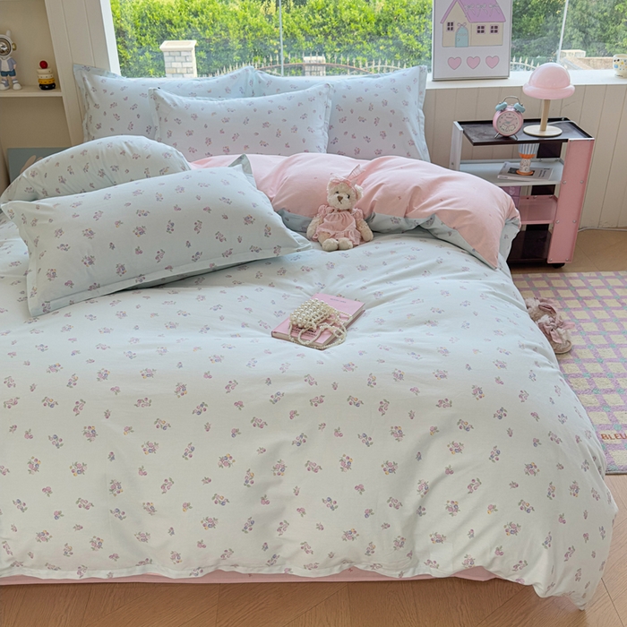 91家纺网 家纺一手货源 找家纺 鑫宇 2025新款全棉纯棉13372小清新印花四件套 清风花夏