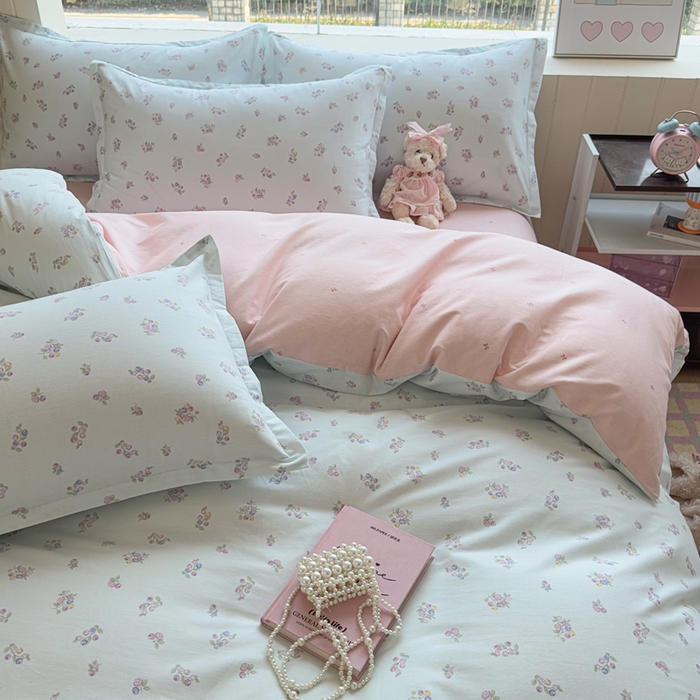 91家纺网 家纺一手货源 找家纺 鑫宇 2025新款全棉纯棉13372小清新印花四件套 清风花夏