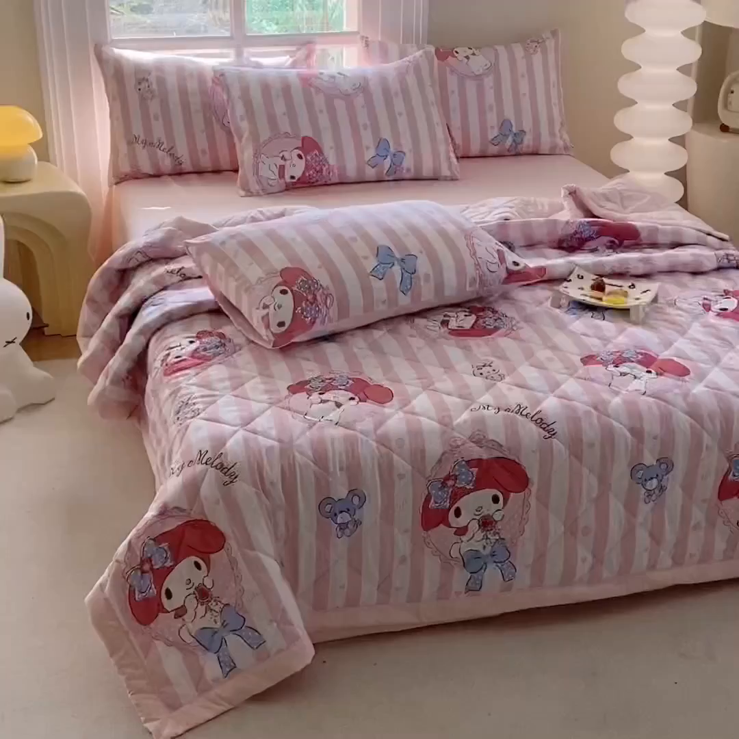 91家纺网 家纺一手货源 找家纺 一电 2025新款卡通可爱磨毛春夏新品夏凉被子家纺床品儿童幼儿园磨毛夏被 田园美乐蒂