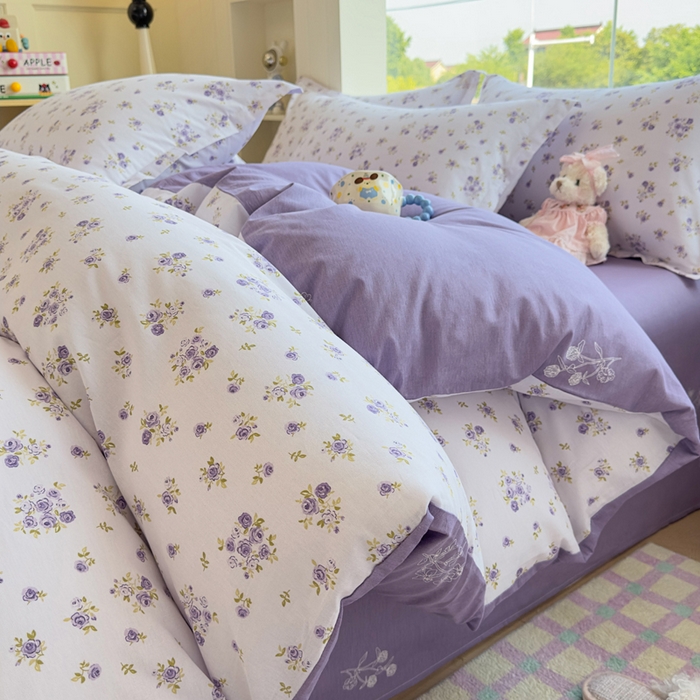 91家纺网 家纺一手货源 找家纺 鑫宇 2025新款全棉纯棉13372小清新印花四件套 清风若凡