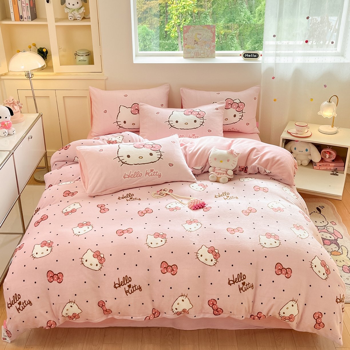 桃子家居 2025新品正版三丽鸥授权Kitty数码大版枕套混搭卡通加厚高克重牛奶绒系列四件套单品 绒三丽鸥-混搭蝴蝶结KT