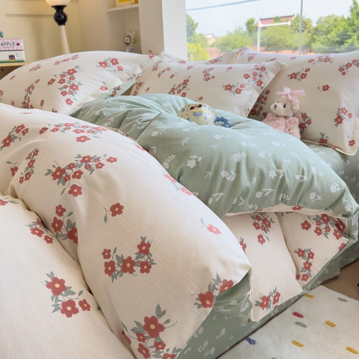 91家纺网 家纺一手货源 找家纺 鑫宇 2025新款全棉纯棉13372小清新印花四件套 清风细语