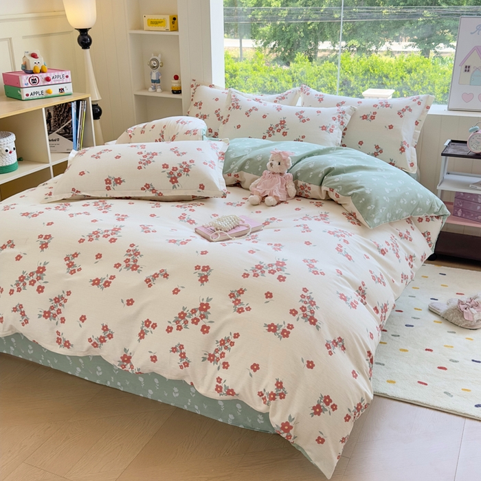 91家纺网 家纺一手货源 找家纺 鑫宇 2025新款全棉纯棉13372小清新印花四件套 清风细语