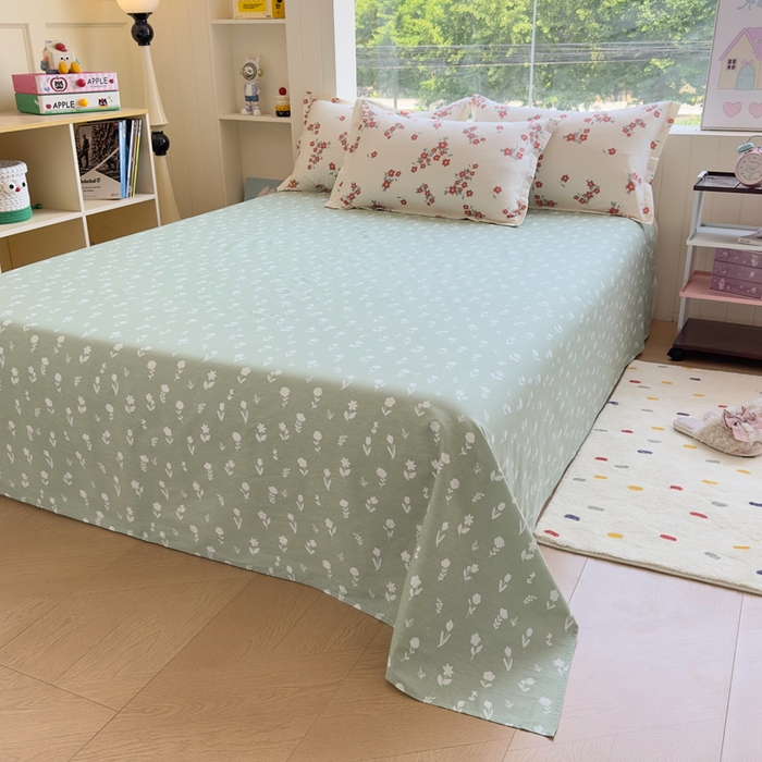 91家纺网 家纺一手货源 找家纺 鑫宇 2025新款全棉纯棉13372小清新印花四件套 清风细语