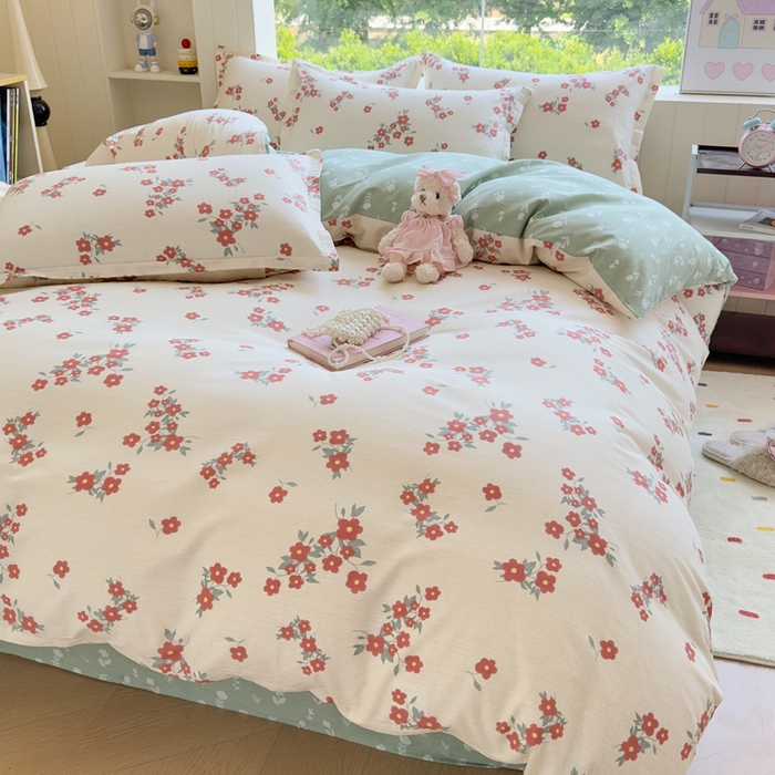 91家纺网 家纺一手货源 找家纺 鑫宇 2025新款全棉纯棉13372小清新印花四件套 清风细语