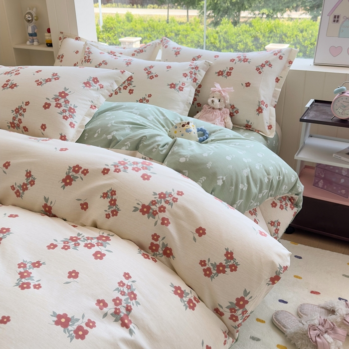 91家纺网 家纺一手货源 找家纺 鑫宇 2025新款全棉纯棉13372小清新印花四件套 清风细语