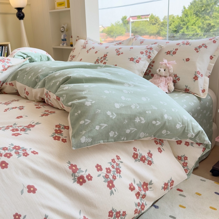 91家纺网 家纺一手货源 找家纺 鑫宇 2025新款全棉纯棉13372小清新印花四件套 清风细语