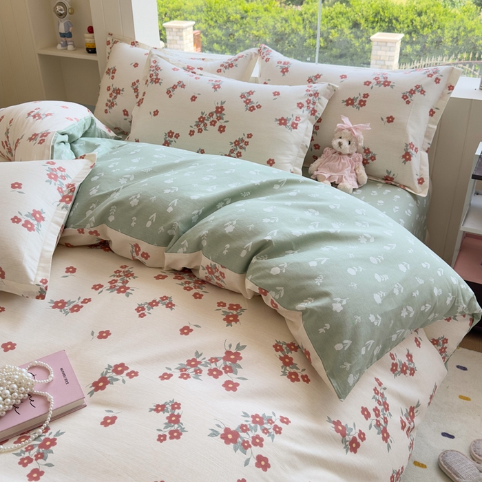 91家纺网 家纺一手货源 找家纺 鑫宇 2025新款全棉纯棉13372小清新印花四件套 清风细语