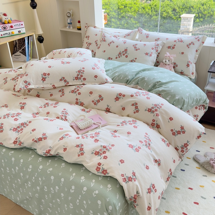 91家纺网 家纺一手货源 找家纺 鑫宇 2025新款全棉纯棉13372小清新印花四件套 清风细语