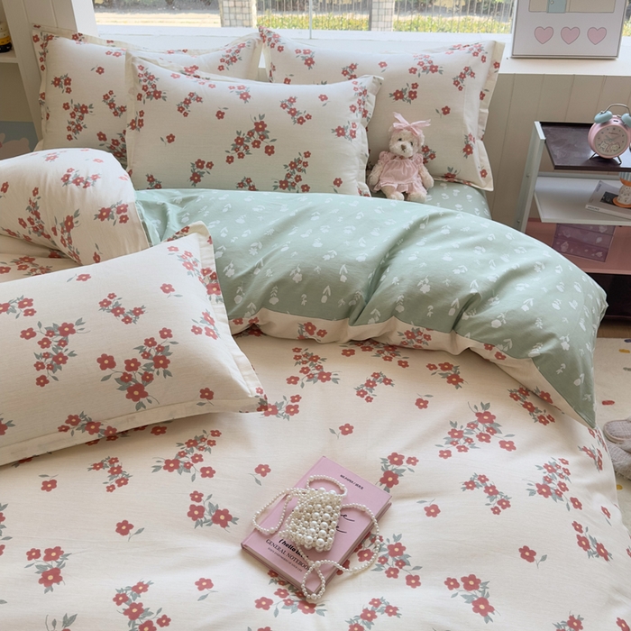 91家纺网 家纺一手货源 找家纺 鑫宇 2025新款全棉纯棉13372小清新印花四件套 清风细语