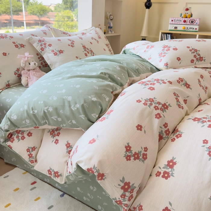 91家纺网 家纺一手货源 找家纺 鑫宇 2025新款全棉纯棉13372小清新印花四件套 清风细语