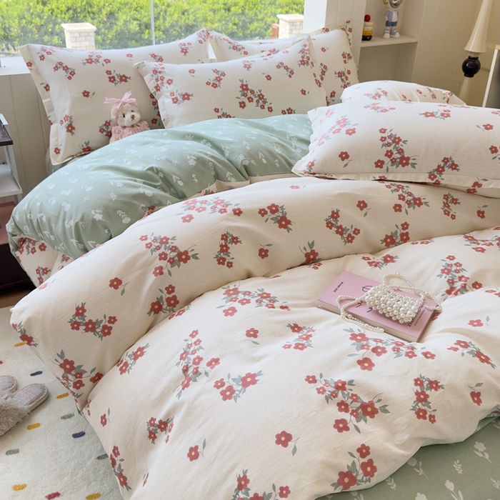 91家纺网 家纺一手货源 找家纺 鑫宇 2025新款全棉纯棉13372小清新印花四件套 清风细语