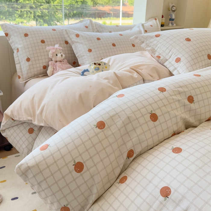 91家纺网 家纺一手货源 找家纺 鑫宇 2025新款全棉纯棉13372小清新印花四件套 秋实