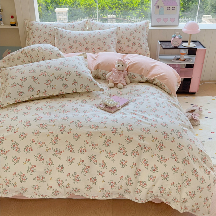 91家纺网 家纺一手货源 找家纺 鑫宇 2025新款全棉纯棉13372小清新印花四件套 素寻