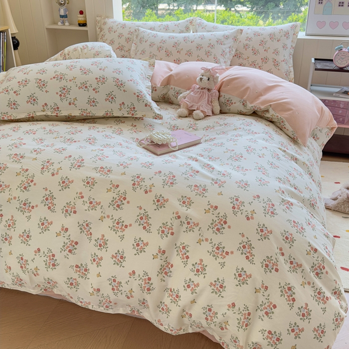 91家纺网 家纺一手货源 找家纺 鑫宇 2025新款全棉纯棉13372小清新印花四件套 素寻