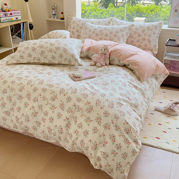 91家纺网 家纺一手货源 找家纺 鑫宇 2025新款全棉纯棉13372小清新印花四件套 素寻