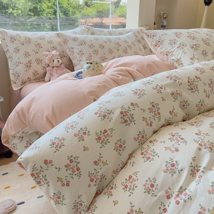 91家纺网 家纺一手货源 找家纺 鑫宇 2025新款全棉纯棉13372小清新印花四件套 素寻