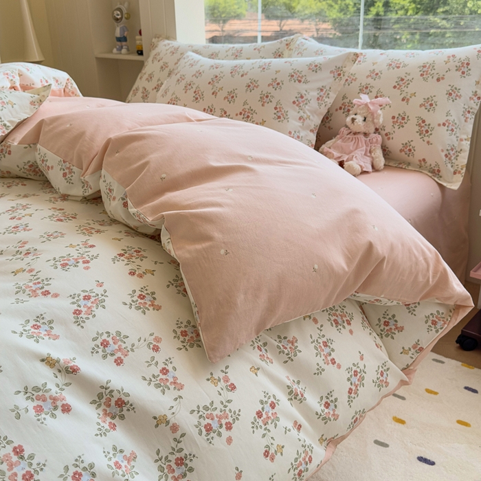 91家纺网 家纺一手货源 找家纺 鑫宇 2025新款全棉纯棉13372小清新印花四件套 素寻