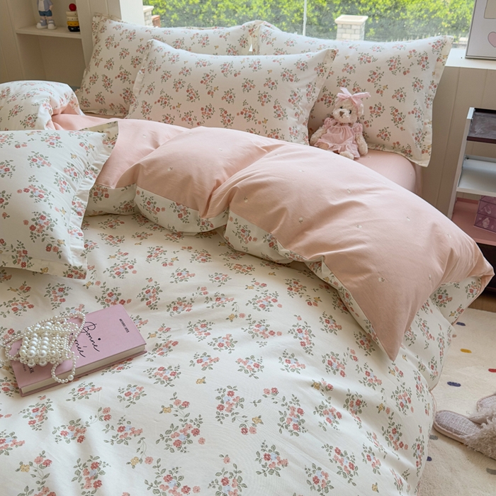 91家纺网 家纺一手货源 找家纺 鑫宇 2025新款全棉纯棉13372小清新印花四件套 素寻