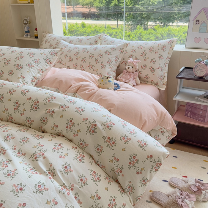 91家纺网 家纺一手货源 找家纺 鑫宇 2025新款全棉纯棉13372小清新印花四件套 素寻