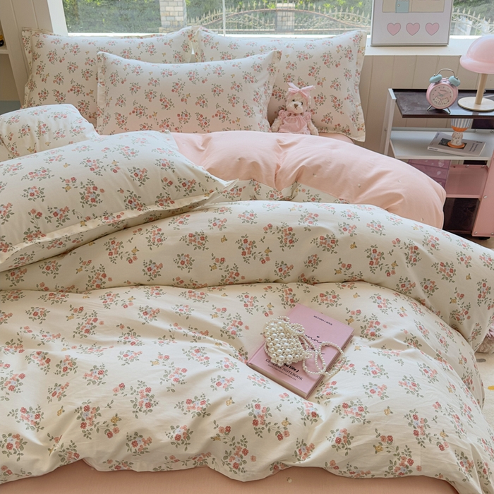 91家纺网 家纺一手货源 找家纺 鑫宇 2025新款全棉纯棉13372小清新印花四件套 素寻