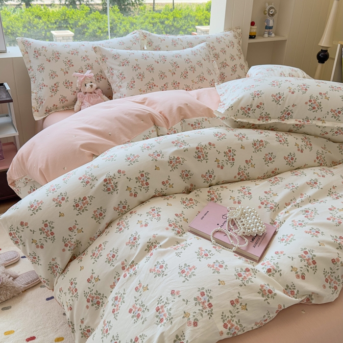 91家纺网 家纺一手货源 找家纺 鑫宇 2025新款全棉纯棉13372小清新印花四件套 素寻