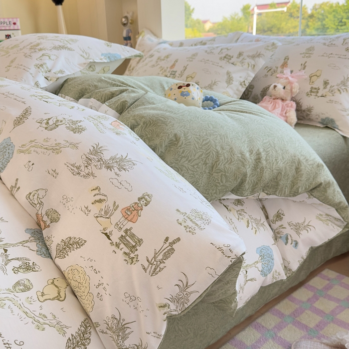 91家纺网 家纺一手货源 找家纺 鑫宇 2025新款全棉纯棉13372小清新印花四件套 童话故事