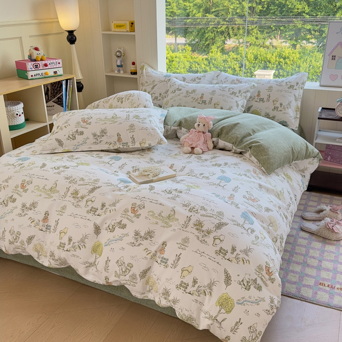 91家纺网 家纺一手货源 找家纺 鑫宇 2025新款全棉纯棉13372小清新印花四件套 童话故事