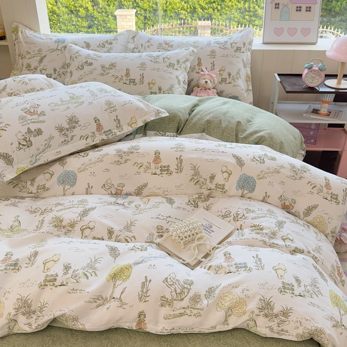 91家纺网 家纺一手货源 找家纺 鑫宇 2025新款全棉纯棉13372小清新印花四件套 童话故事