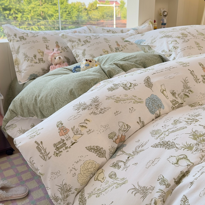 91家纺网 家纺一手货源 找家纺 鑫宇 2025新款全棉纯棉13372小清新印花四件套 童话故事