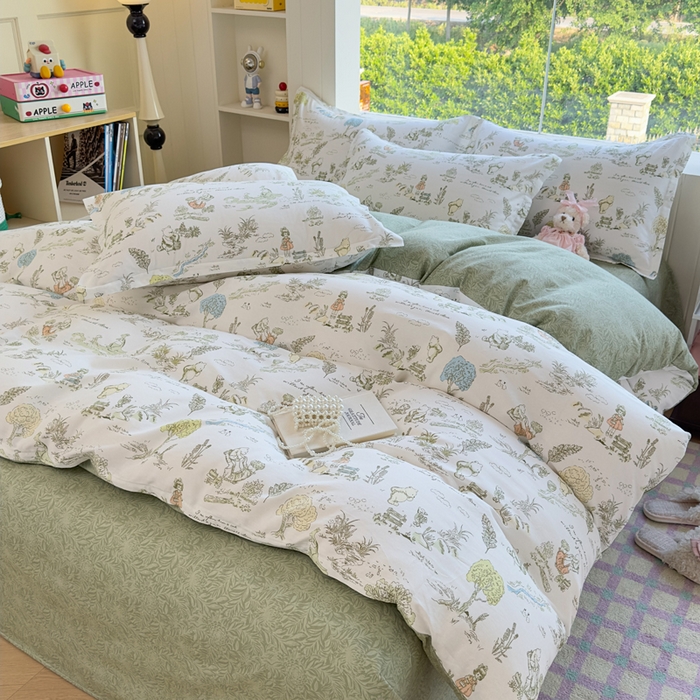 91家纺网 家纺一手货源 找家纺 鑫宇 2025新款全棉纯棉13372小清新印花四件套 童话故事