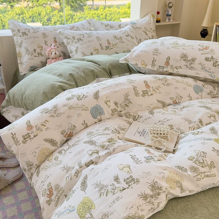 91家纺网 家纺一手货源 找家纺 鑫宇 2025新款全棉纯棉13372小清新印花四件套 童话故事