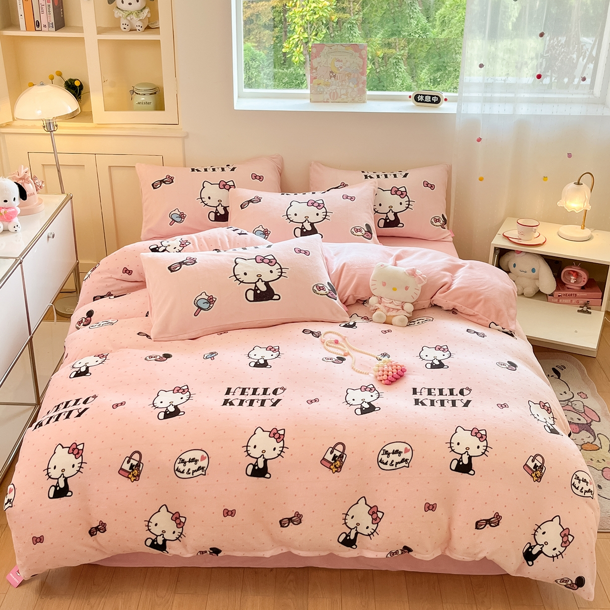 桃子家居 2025新品正版三丽鸥授权Kitty数码大版枕套混搭卡通加厚高克重牛奶绒系列四件套单品 绒三丽鸥-混搭美美KT