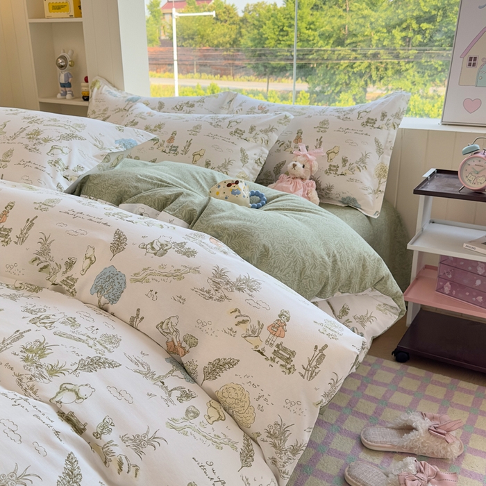 91家纺网 家纺一手货源 找家纺 鑫宇 2025新款全棉纯棉13372小清新印花四件套 童话故事