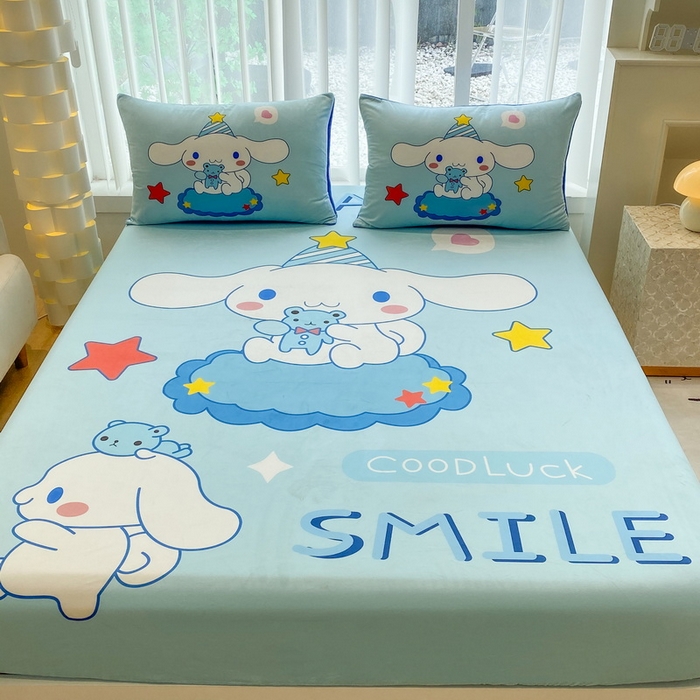 91家纺网 家纺一手货源 找家纺 一电 2025新款跨境电商床笠冬天德芙绒床笠单件加绒加厚绒床罩儿童学生宿舍床垫套床笠罩 小熊玉桂狗