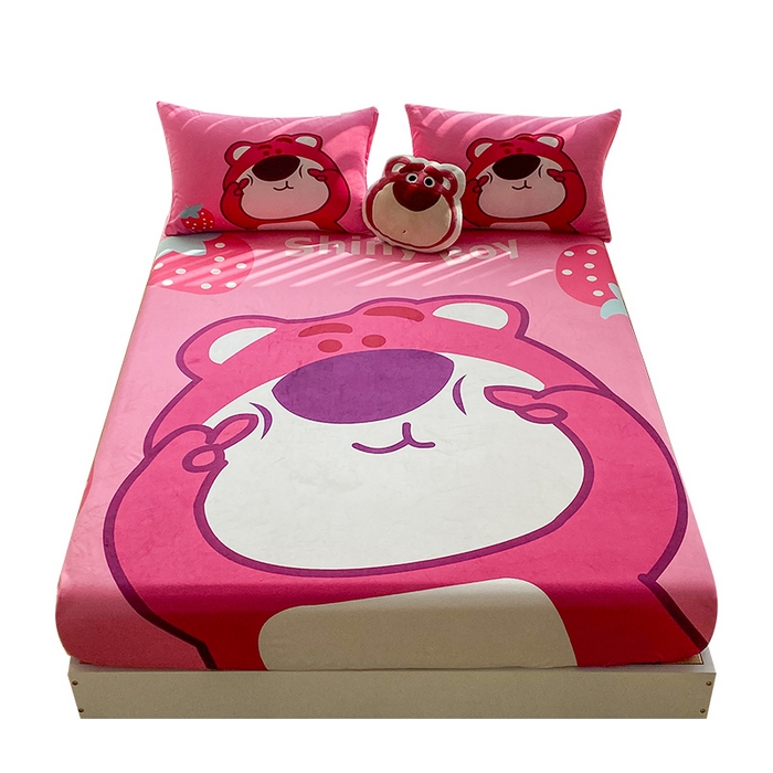 91家纺网 家纺一手货源 找家纺 一电 2025新款跨境电商床笠冬天德芙绒床笠单件加绒加厚绒床罩儿童学生宿舍床垫套床笠罩 草莓大雄