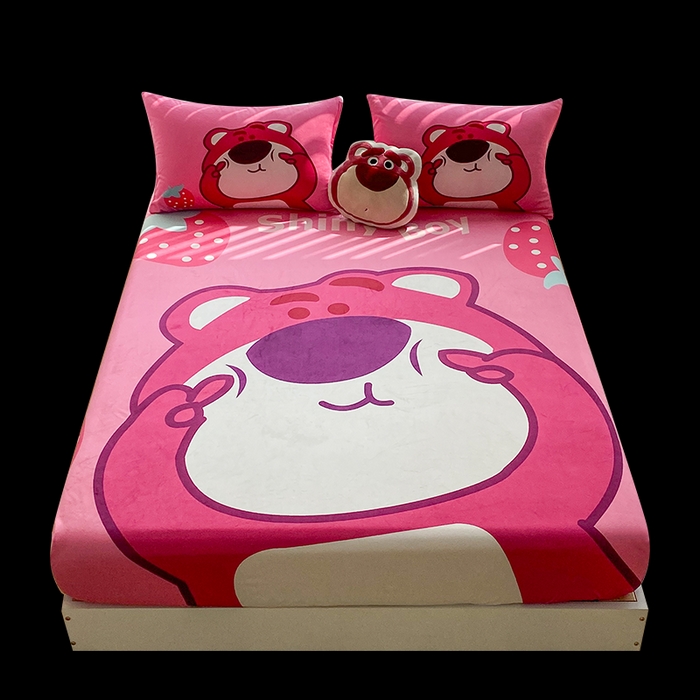 91家纺网 家纺一手货源 找家纺 一电 2025新款跨境电商床笠冬天德芙绒床笠单件加绒加厚绒床罩儿童学生宿舍床垫套床笠罩 草莓大雄