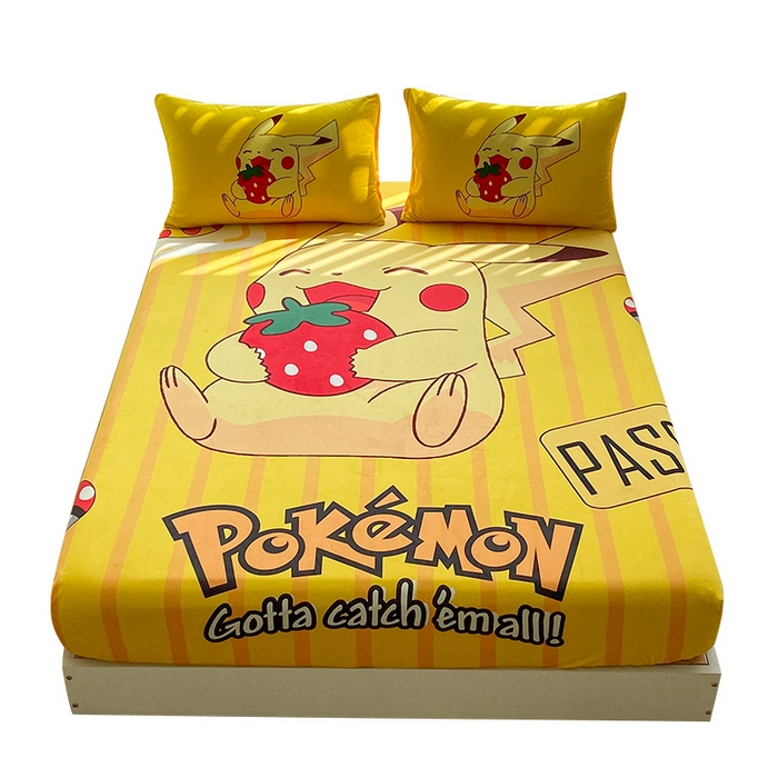 91家纺网 家纺一手货源 找家纺 一电 2025新款跨境电商床笠冬天德芙绒床笠单件加绒加厚绒床罩儿童学生宿舍床垫套床笠罩 草莓皮卡丘